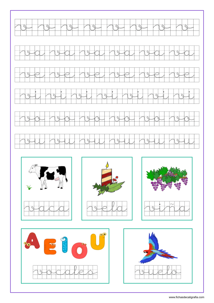 Caligrafia En Cuadricula De La Letra V Con Dibujos Fichas De