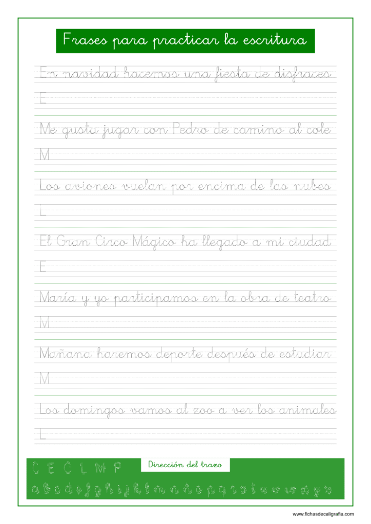 Ficha de caligrafia con frases en pdf para imprimir