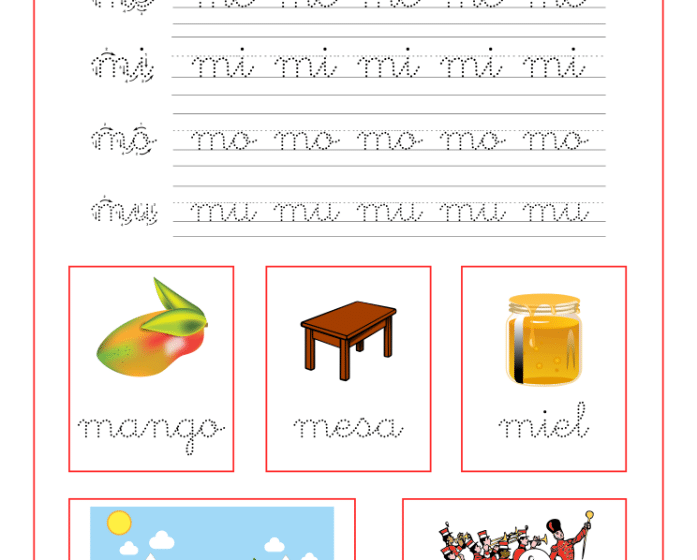 Ficha caligrafía letra M y vocales, recursos educativos