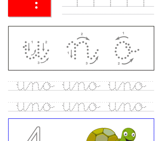 Hoja de caligrafía del número uno, recursos educativos