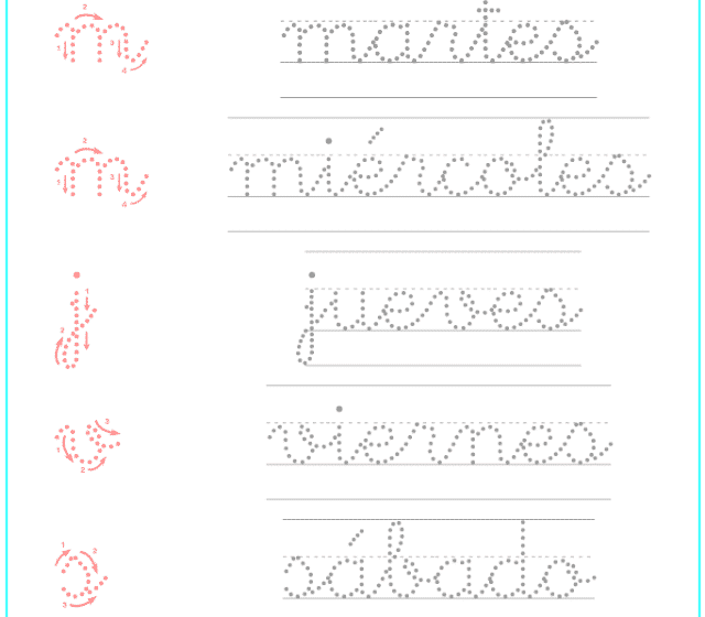 Caligrafía con palabras de los días de la semana, recursos educativos