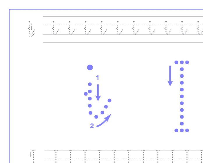 Ficha de caligrafía de la vocal I, recursos educativos