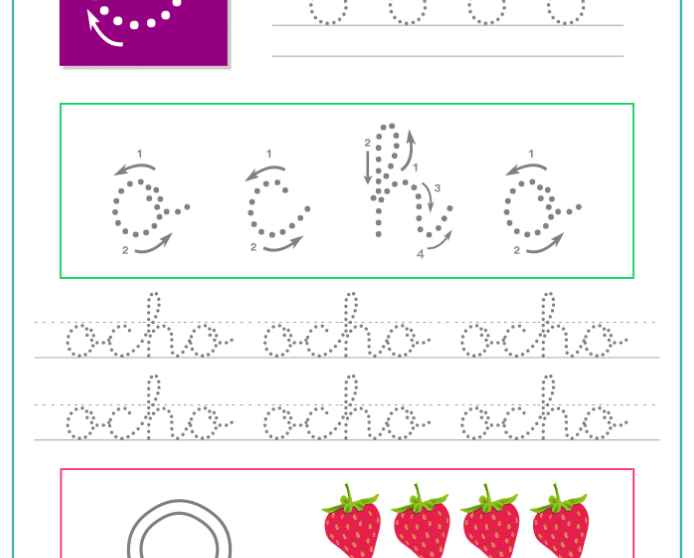 Los números. Hoja de caligrafía del número ocho, recursos educativos