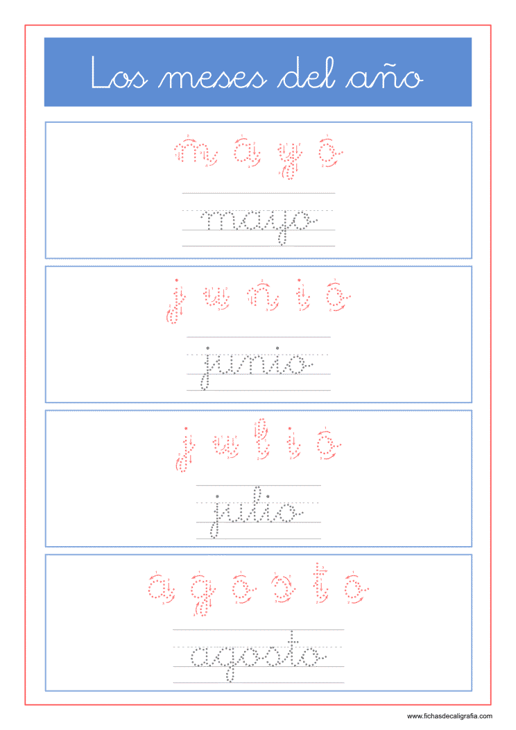 Lectoescritura Con Los 12 Meses Del Año Fichas De Caligrafía 