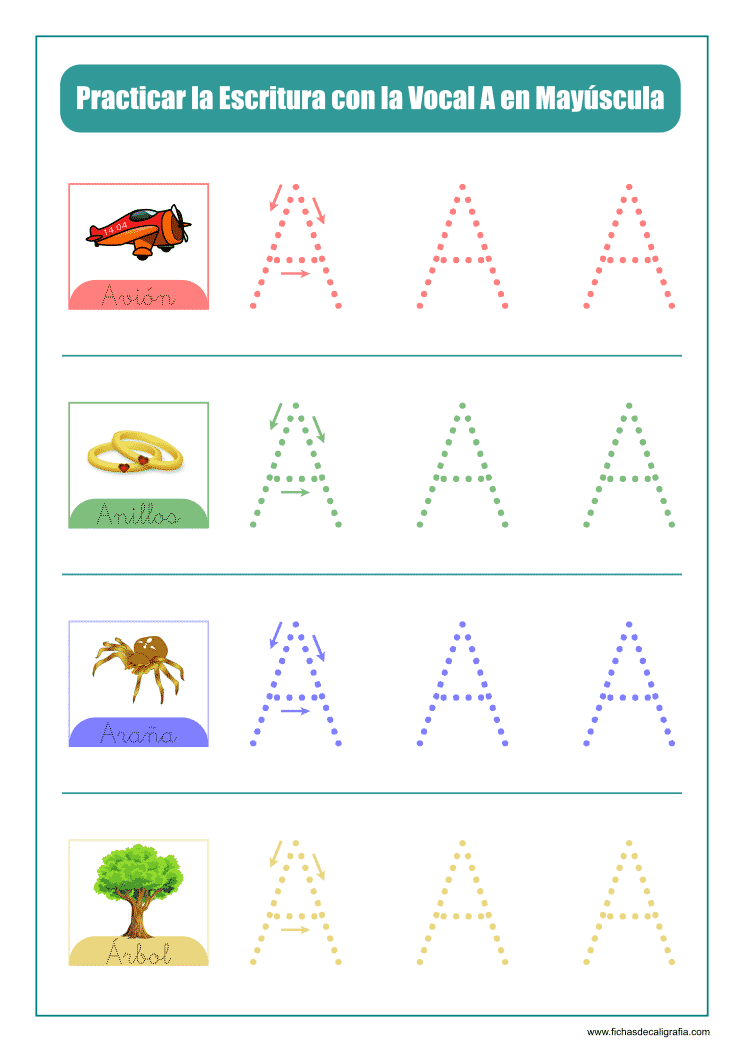 Vocales para imprimir en mayúsculas-Fichas de Caligrafía